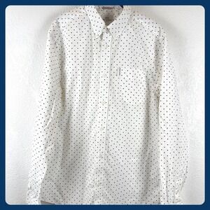 BEN SHERMAN Mens White Black Polka Dot Button Down Shirt Long Sleeve Size L